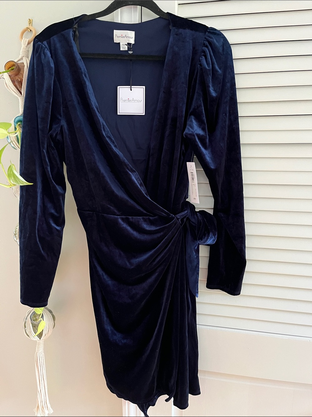 Velour Wrap Dress in Deep Navy by Premier Amour